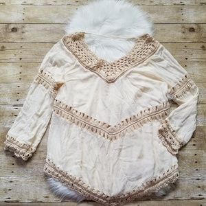 SURF GYPSY LONG SLEEVE CROCHET BOHO HIPPIE TOP